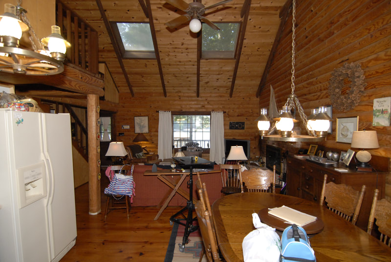 Lake Forest Lodge before renovation kitchen and great room interior