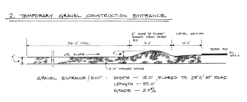 Sketch of temporary gravel construction entrance to be used in and erosion and sedimentation control plan                                                                    
