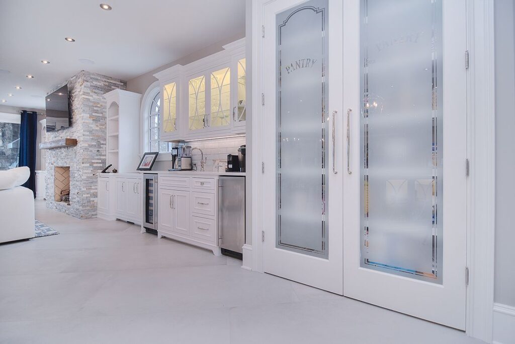 Kitchen Renovation Double Glass Door Pantry Buffet Cabinetry White Modern Design