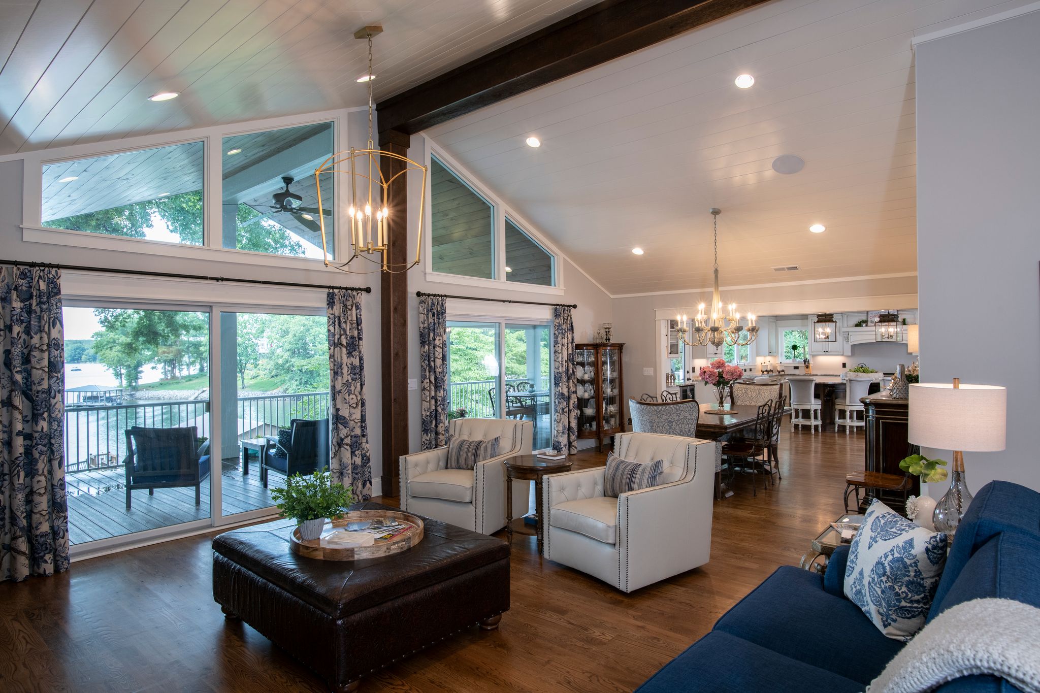 Modern Farmhouse Open Concept Main Floor Vaulted Ceiling Great Room Lakeview
