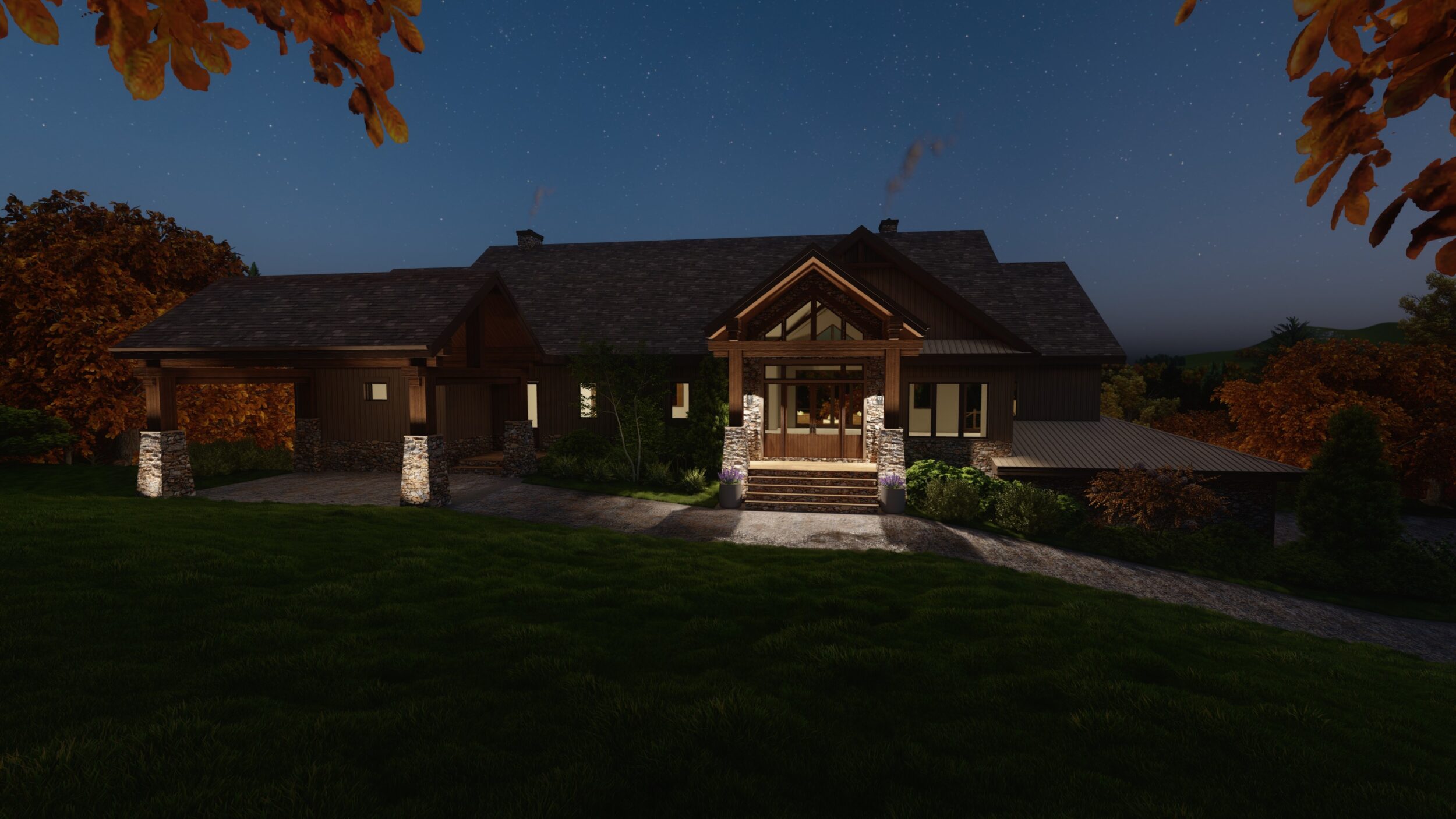 Stone And Timber Mountain Home Entrance