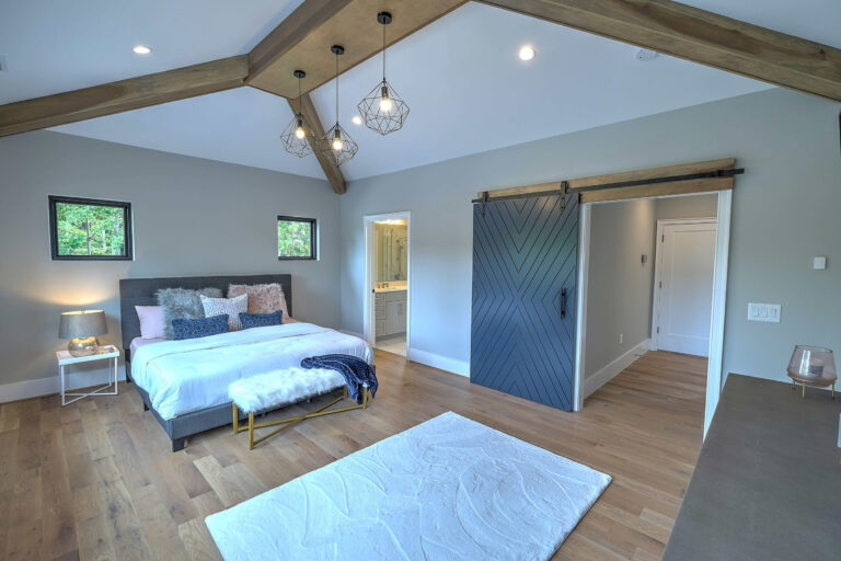 Bedroom En Suite Bathroom Windows Above Bed Sliding Barn Door