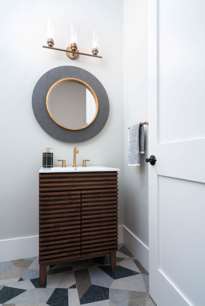 Contemporary Powder Room Wood Vanity