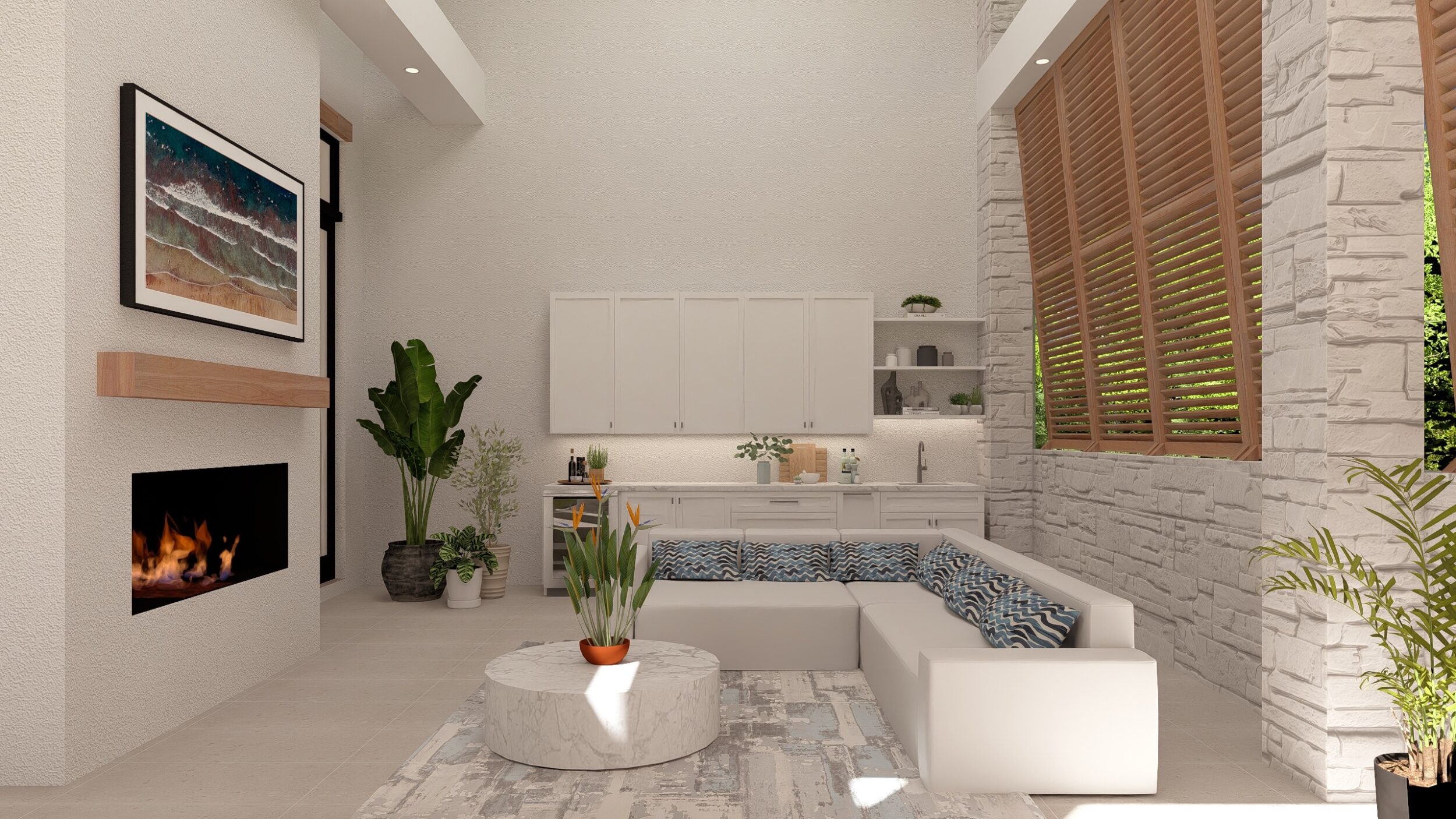 Covered Porch Wooden Shades