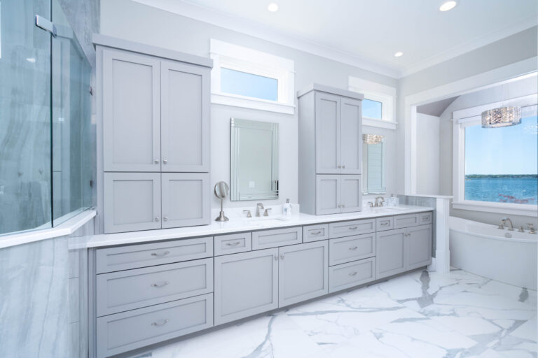 Gray Marble Master En Suite Soaker Tub Lake View