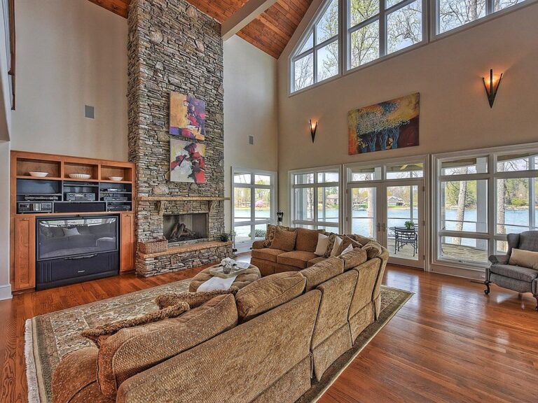 Lake House Plans Stone Fireplace Ll