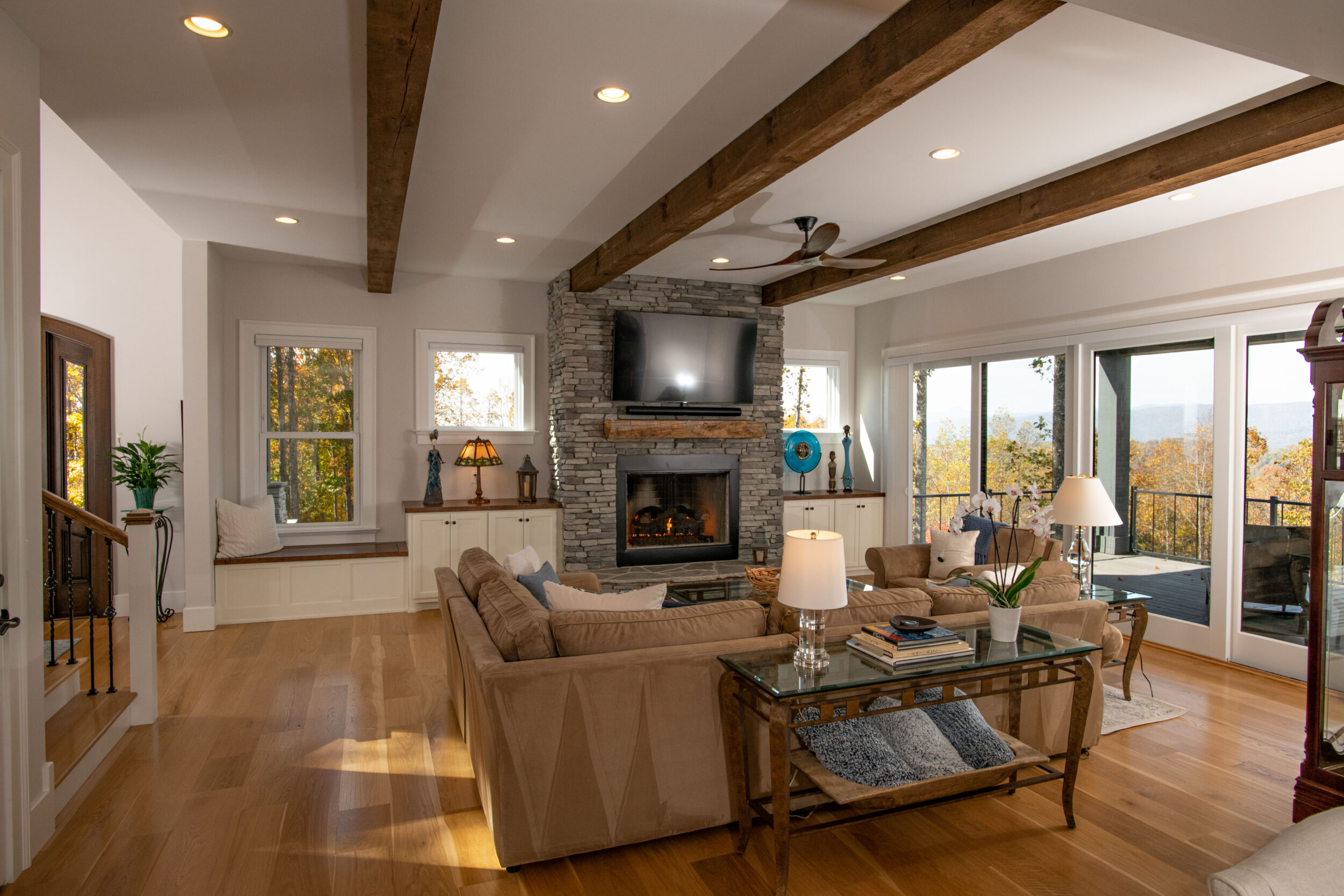 Living Room With Wood Beams