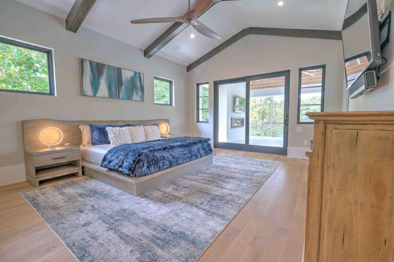 Primary Bedroom Glass Sliding Doors Private Covered Porch