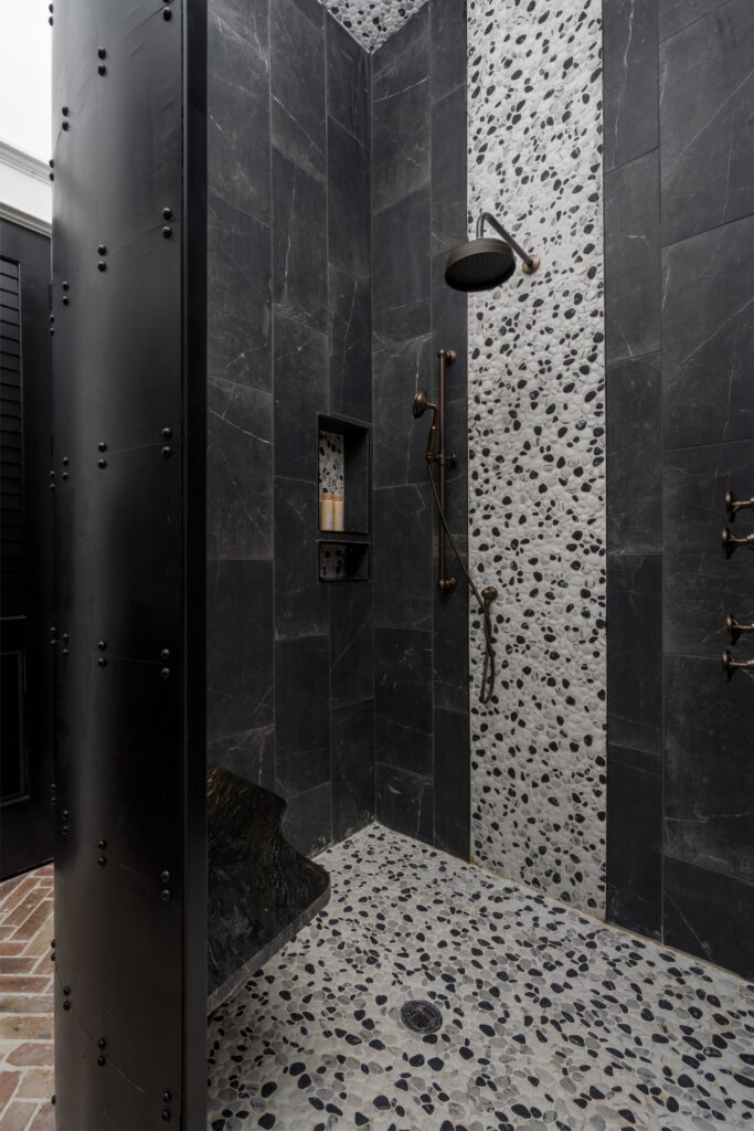 Black tile shower