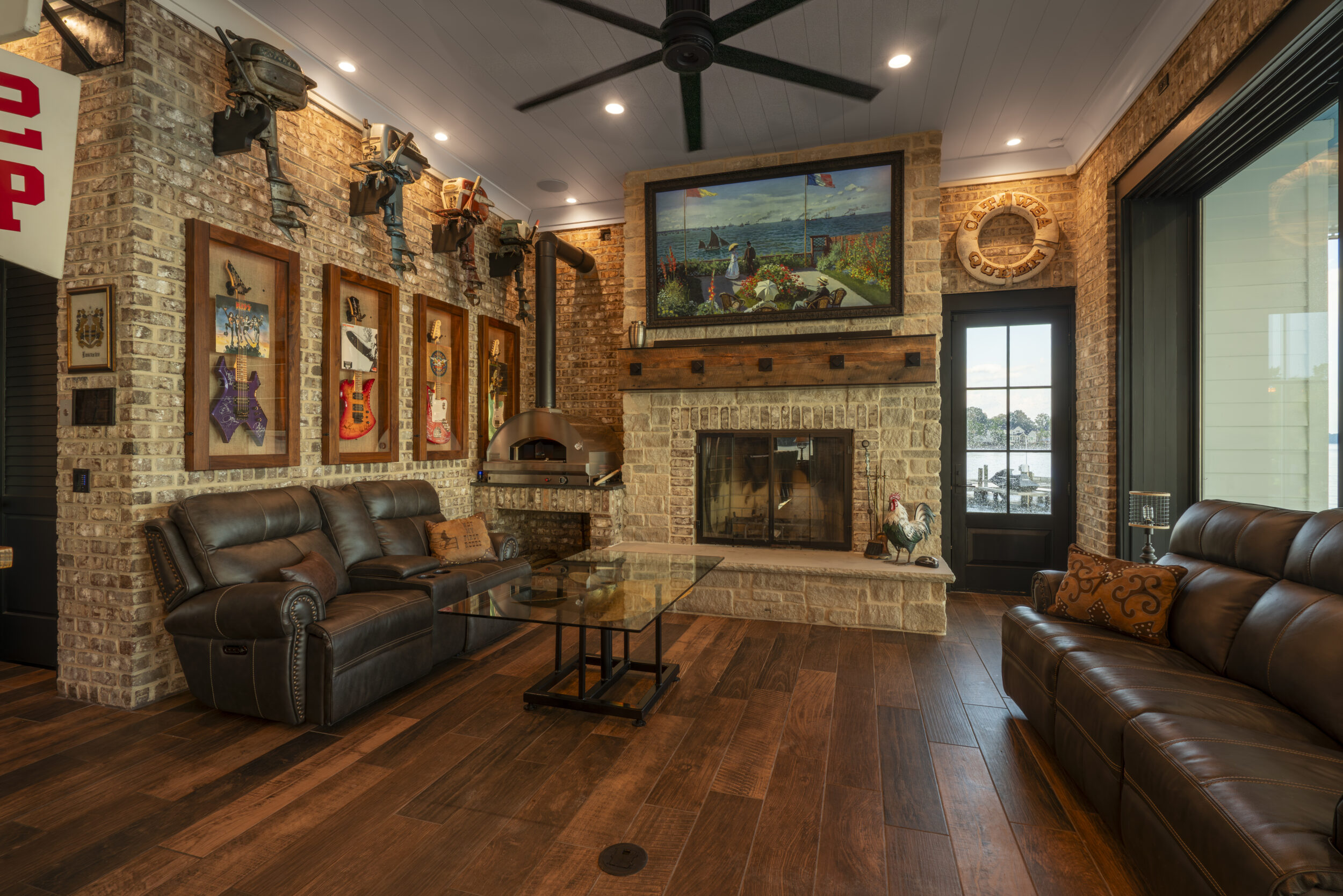 Rec room fireplace