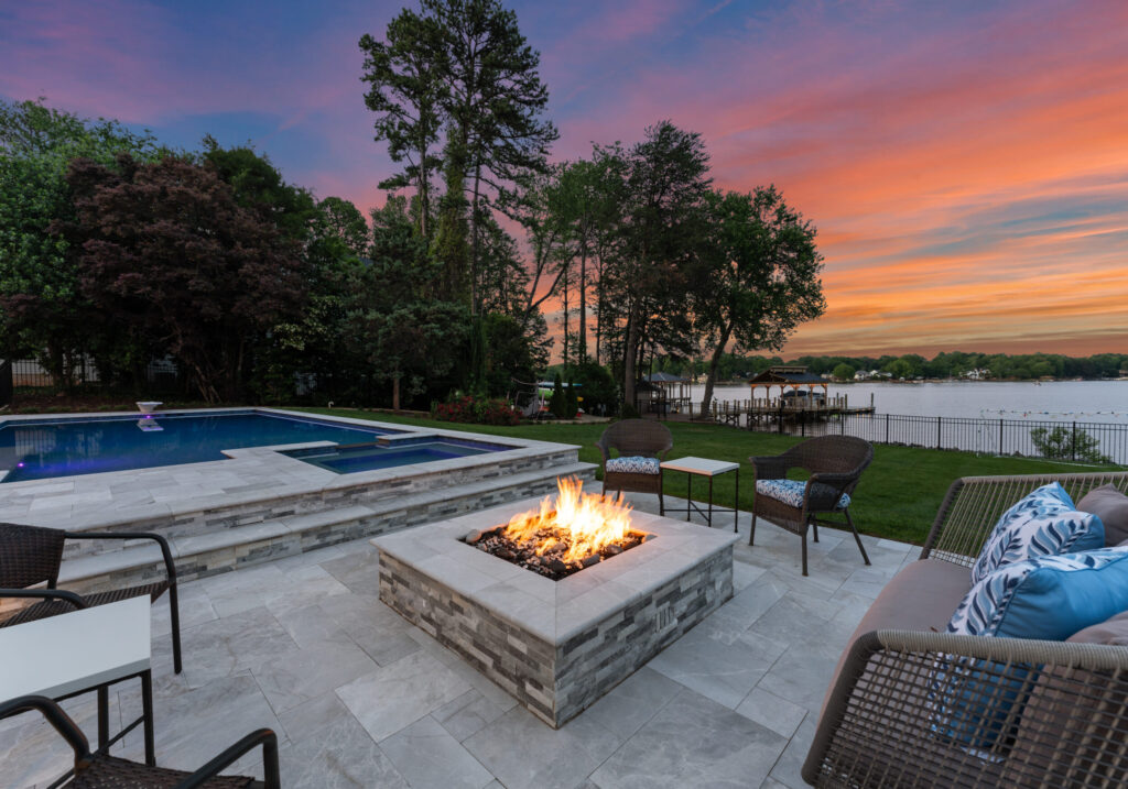 Poolside fire pit